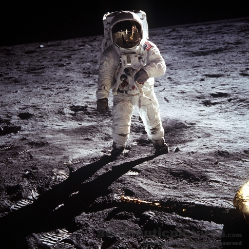 apollo 11 astronaut walking on moon stock photo