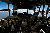 Cockpit of C-130 Dispersant Spray Aircraft Over BP Oil Spill high definition stock photo - Cockpit of C-130 Dispersant Spray Aircraft Over BP Oil Spill